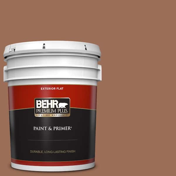 BEHR PREMIUM PLUS 5 gal. #S210-6 Cinnamon Crunch Flat Exterior Paint & Primer
