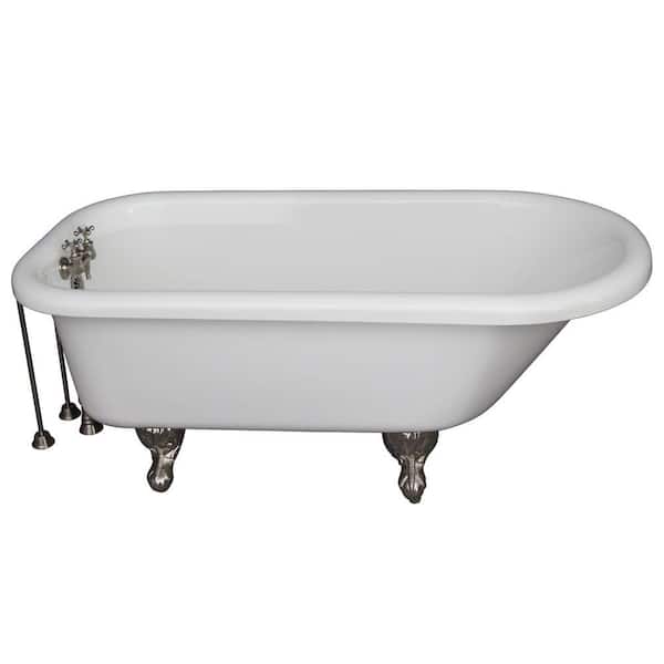 Barclay Products 5.6 ft. Acrylic Ball and Claw Feet Roll Top Tub in White with Brushed Nickel Accessories