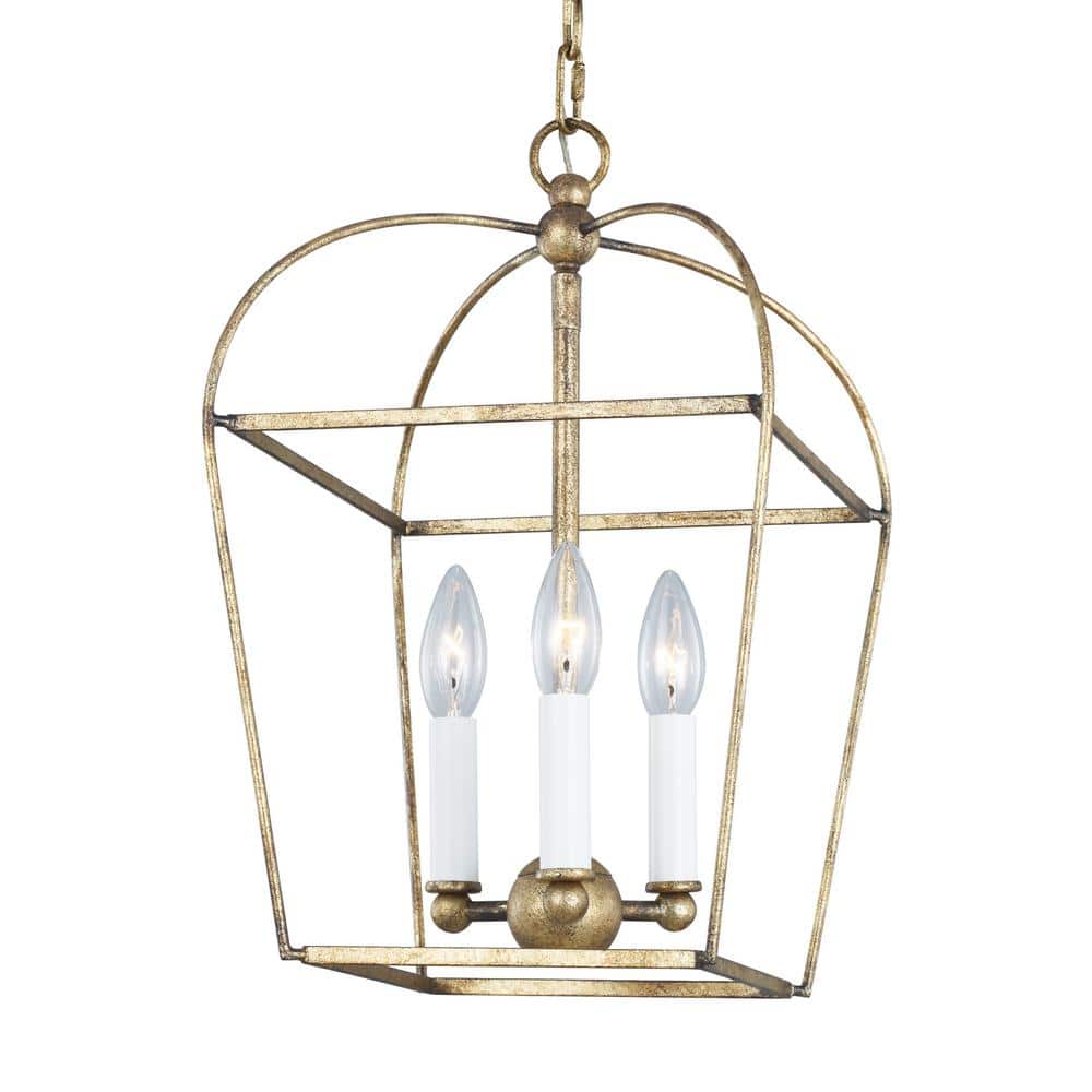 Antique Gild 3-Light Geometric Lantern Chandelier