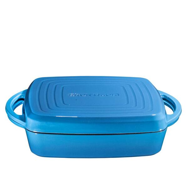 2 in 1 Enameled Cast Iron Square Casserole Baking Pan With Griddle Lid 2 in 1 Multi Baker Dish 11 Blue Whale 