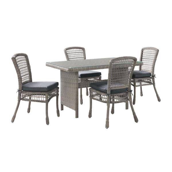 Pure Garden Asti 5-Piece All-Weather Wicker Outdoor Dining Set with Table with Glass Top and 4 Dining Chairs with Gray Cushions