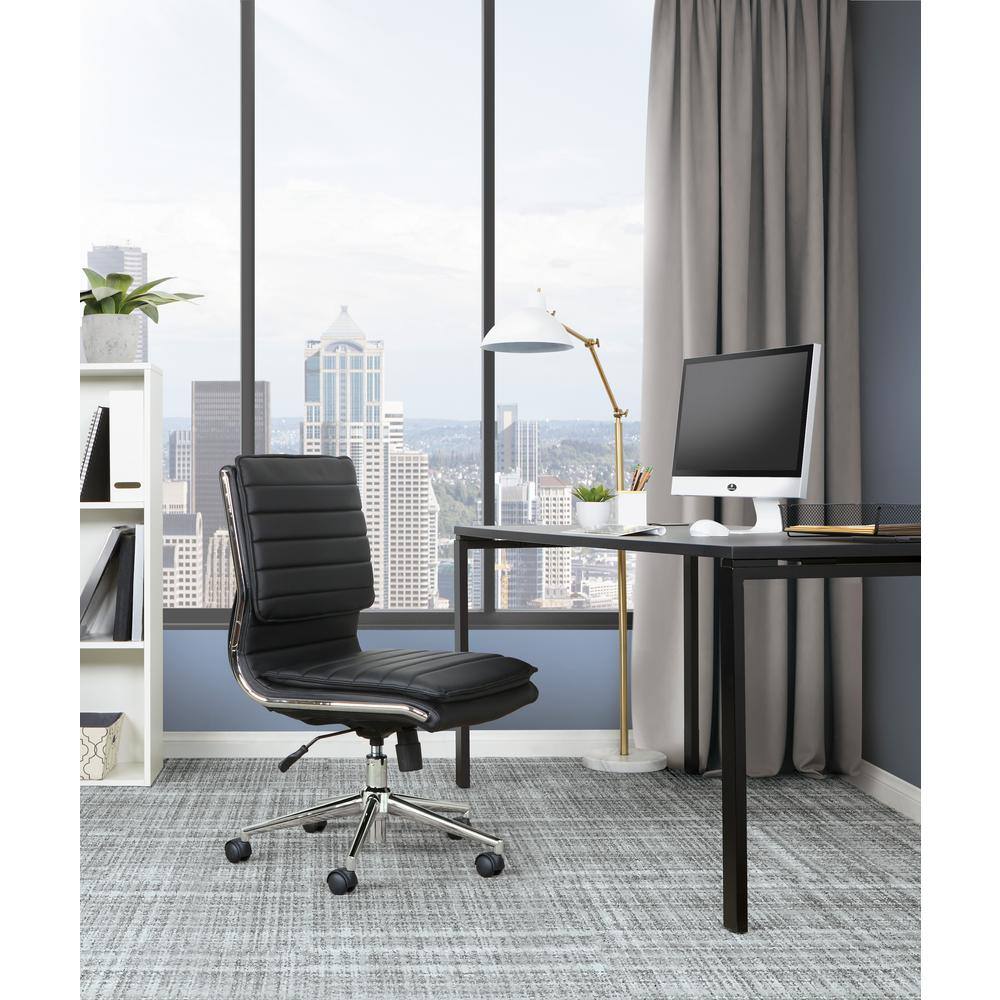 Black High Back Leather Swivel Office Chair with Metal Base