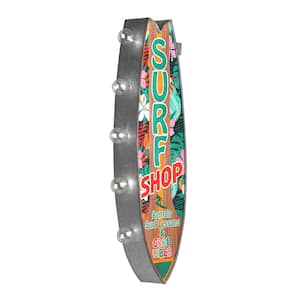 American Art Decor Vintage Metal LED Marquee Sign Surf Shop Rentals Surf Lessons and Good Vibes Sign 25 in.x 7.5 x 3 in.