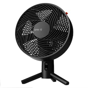 SPIN 12 in. Oscillating Table Fan with Remote, Black