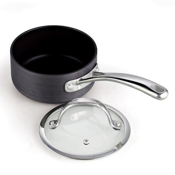 Cooks Standard 1 qt. Hard-Anodized Aluminum Nonstick Sauce Pan in Black  with Glass Lid NC-00340 - The Home Depot