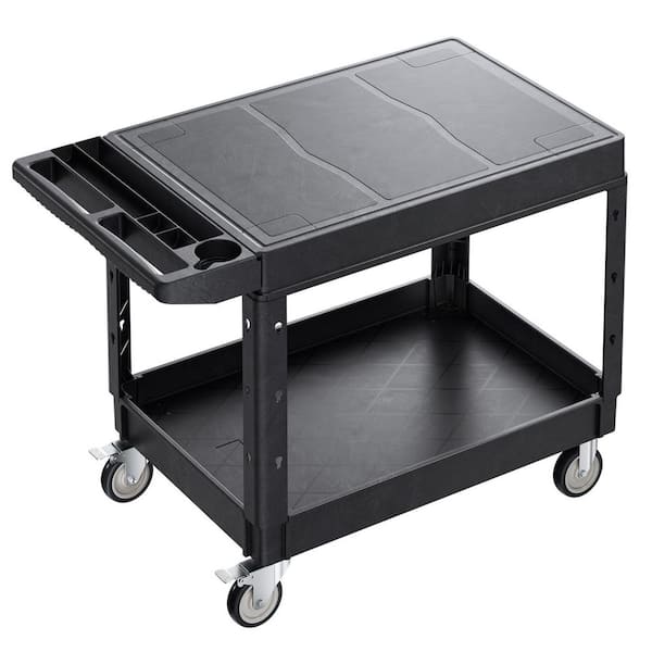 Utility Cart, 550 lbs. Load Capacity, 37 x 25.4 in. Service Cart, 2-Shelf Heavy Duty Plastic Utility Cart with Wheels