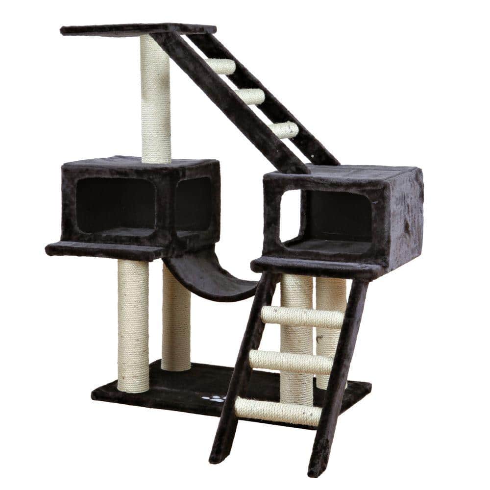 Dark Gray Sisal 3-Level Cat Tree with Condos and Ladders