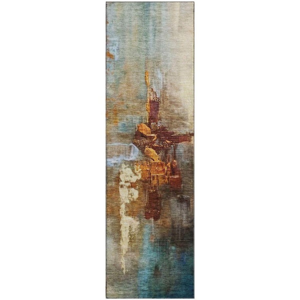 Mayfield Premium Machine Washable Abstract AMF2157 Paprika 2 ft. x 7 ft. Runner Rug