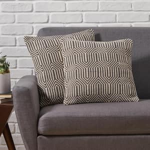 Bellplaine Grey and White Geometric Cotton 18 in. x 18 in. Throw Pillow (Set of 2)