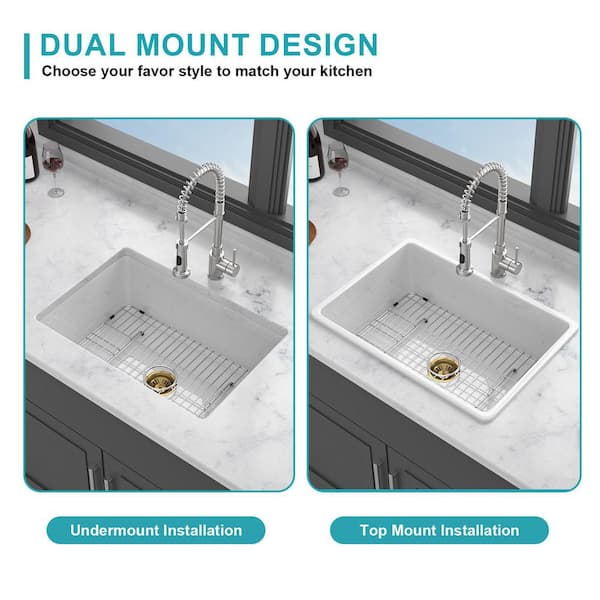 cadeninc Undermount Sink 30 in. x 18 in. Single Bowl Dual Mount