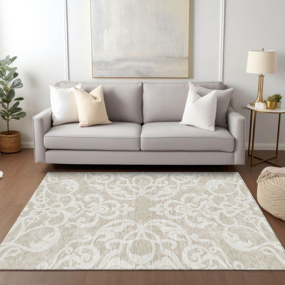 Chantille Beige Rectangular Synthetic Washable Rug 2'6" x 3'10"