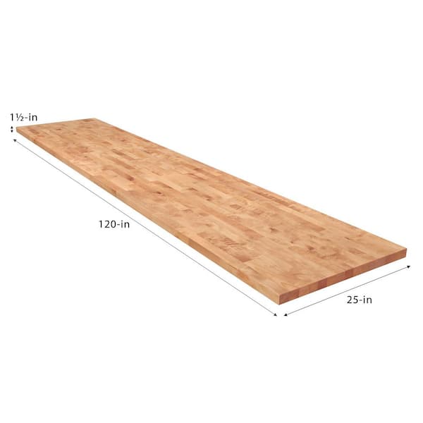 10 ft. L x 25 in. D Unfinished Birch Solid Wood Butcher Block Countertop With Eased Edge