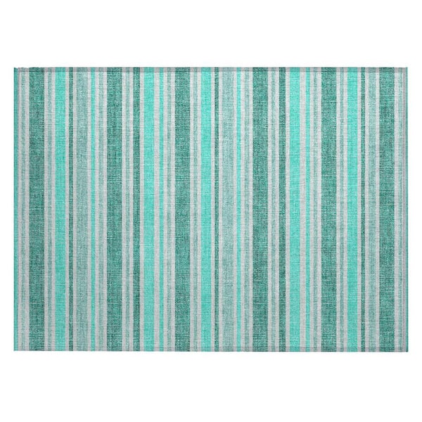 Turquoise 2 ft. x 3 ft. Woven Striped Polyester Rectangle Indoor/Outdoor Area Rug