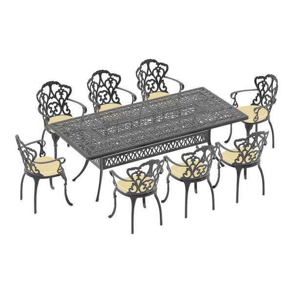 Willit Lily Black 9-Piece Cast Aluminum Outdoor Dining Set with ...