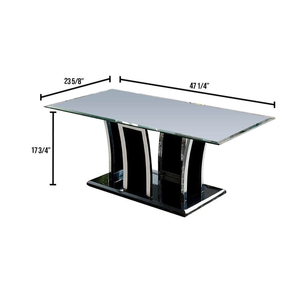 Glossy Black Glass Top Rectangle Coffee Table with Chrome Trim