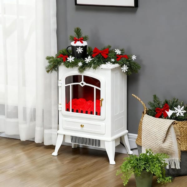 16.25 in. Freestanding Electric Fireplace with Realistic LED Flames and Logs, and Overheating Protection in White