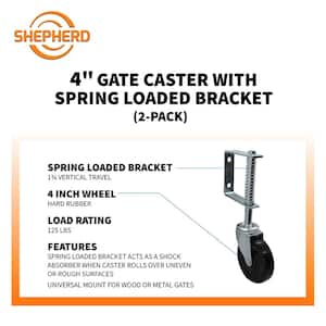 4 in. Black Hard Rubber and Steel Swivel Gate Caster with Adjustable Spring Bracket and 125 lbs. Load Rating (2-Pack)