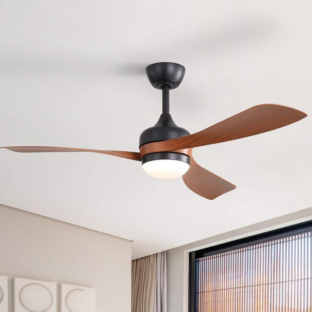 52 in. Indoor/Outdoor Black LED Downrod Ceiling Fan with 3-Brown Blades, Light Kit, Reversible DC Motor and Remote price history on PriceWatchPro