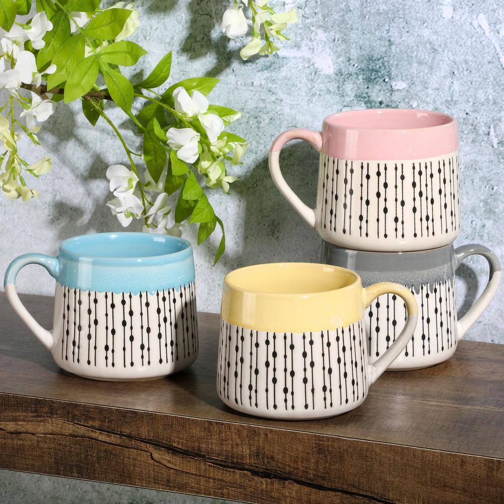 Palmridge 15oz Ceramic Coffee Mug Set in Pink, Yellow, Gray, and Blue