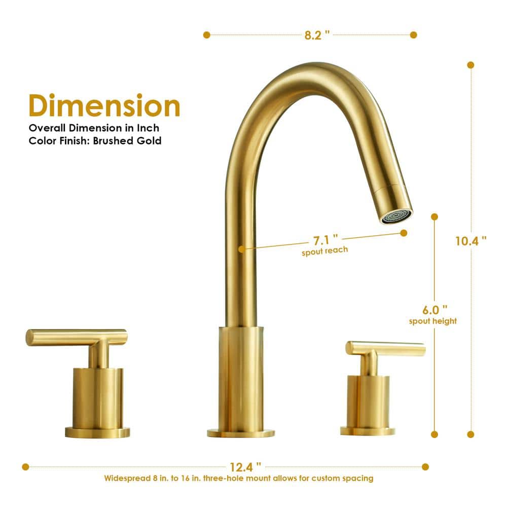 Balen Brushed Gold Solid Brass Widespread Bathroom Faucet