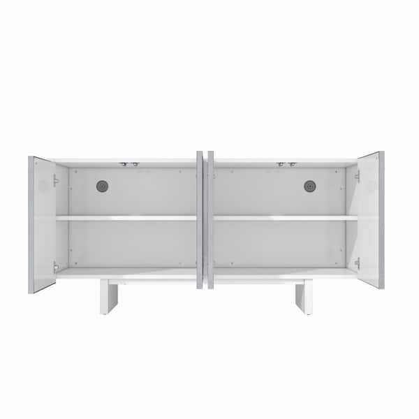 Clihome Silver 31 in. H 4-Door Accent Storage Cabinet Stainless Steel Sideboard with Removable Shelves and Anti-Tipping Strip CL-W-1793-K