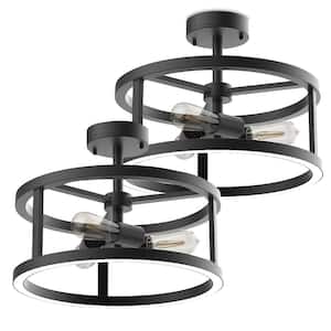 Katalyst 15 in. 3-Light Matte Black Color Choice Selectable CCT LED w/Nightlight Semi-Flush Mount Ceiling Light(2-Pack)