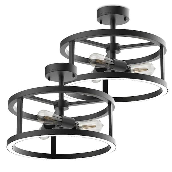 Katalyst 15 in. 3-Light Matte Black Color Choice Selectable CCT LED w/Nightlight Semi-Flush Mount Ceiling Light(2-Pack)