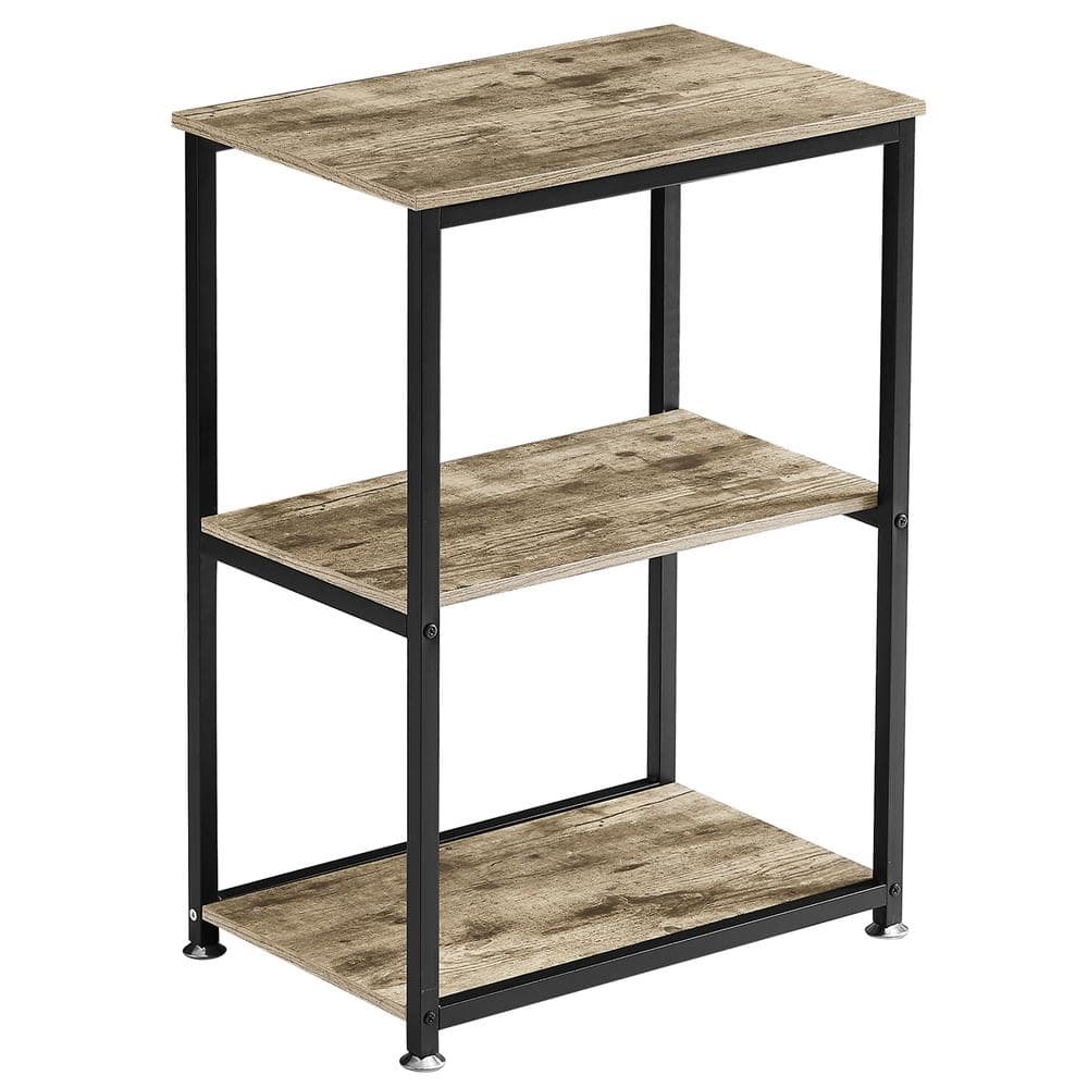VECELO 3-Tier Gray Side Table，Stable Open Book Shelves with Metal