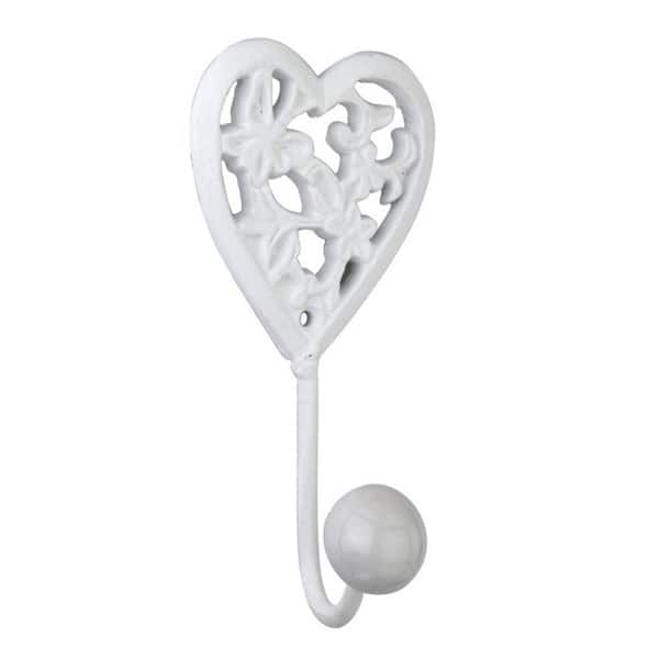 Mascot Hardware Decorative Ornate Heart 5-3/10 in. (135 mm) White Hook