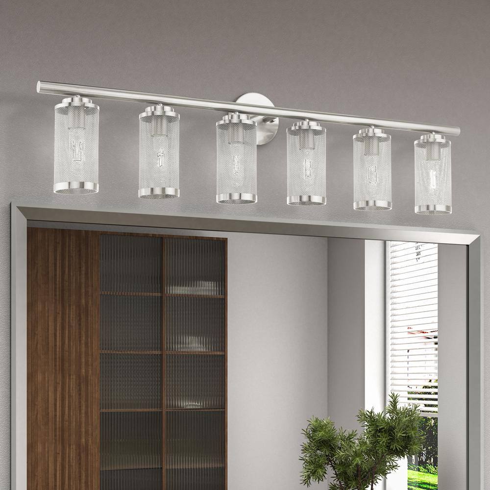 Industro Sleek 6-Light Brushed Nickel Vanity Sconce with Stainless Steel Mesh Shade