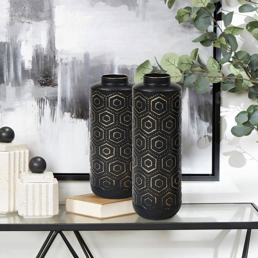 Black and Silver Geometric Metal Table Vase Set