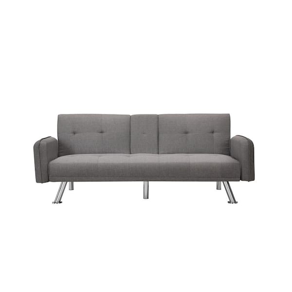 JASMODER 74.6 in Square Arm Polyester Sleeper Futon Sofa for Home or Office Use, Straight, Gray