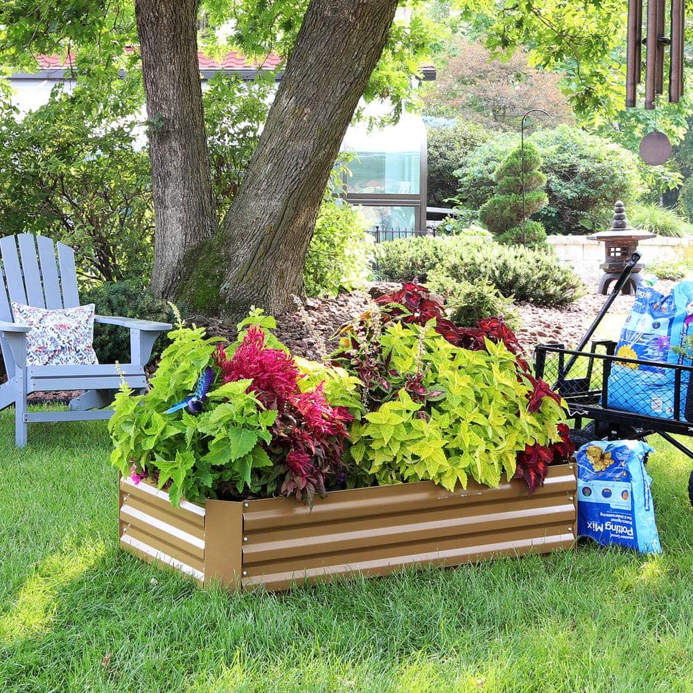 Brown Galvanized Steel Raised Garden Bed for Plants and Vegetables