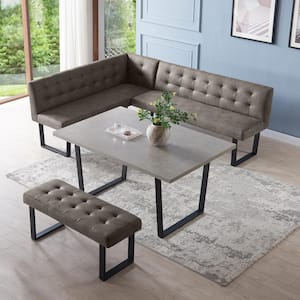 3-Piece MDF Top Gray Dining Table Set 47.2 in. Rectangle Table, 1-Right Seat Bench and 1-Bench