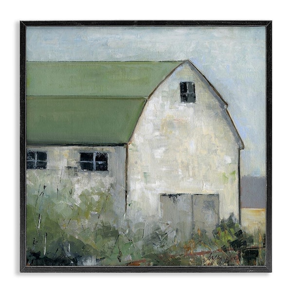 Barn View with Green Roof by Sally Swatland Black Framed Architecture Giclee Art Print 17 in. x 17 in.
