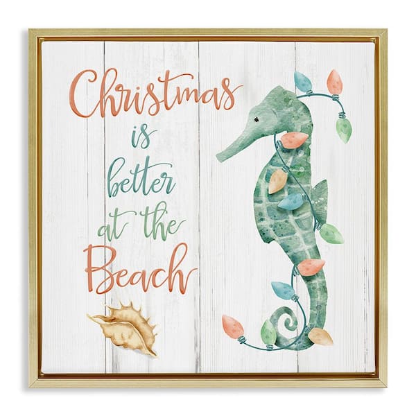 Stupell Industries Christmas Better at Beach by Deane Beesley 1-Piece Floater Frame Graphic Print Animal Poster Art Print 18 in. x 18 in.