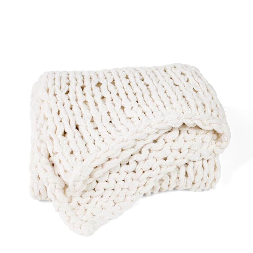 Ivory Ultra-Soft Chunky Knit Acrylic Throw Blanket 47'' x 59''