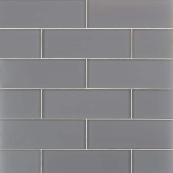 Ivy Hill Tile Contempo Smoke Gray 4 in. x 12 in. x 8 mm Frosted Glass Subway Floor and Wall Tile (15 pieces 5 sq.ft/Box)