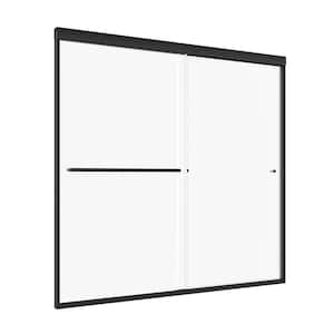 56 in. to 60 in. W x 58 in. H Sliding Semi-Frameless Bathtub Door in Matte Black Finish with 1/4 in. (6 mm) Clear Glass