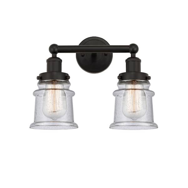 Canton 14.25 in. 2-Light Oil Rubbed Bronze Vanity Light with Glass Shade
