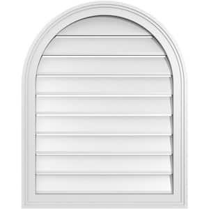 24 in. x 30 in. Round Top Surface Mount PVC Gable Vent: Functional with Brickmould Frame