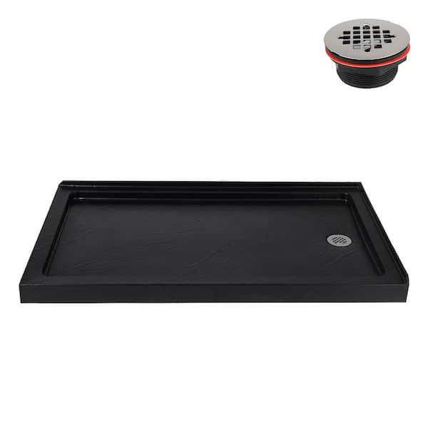 60 in. x 36 in. Corner Acrylic Shower Pan Base in Matte Black with Right Hand Drain, Drain Included