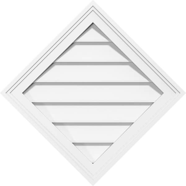 Ekena Millwork 16" x 16" Diamond Surface Mount PVC Gable Vent: Non-Functional with Brickmould Frame