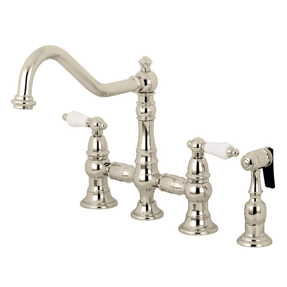 Kingston Brass Restoration 2-Handle Bridge Kitchen Faucet with Side ...