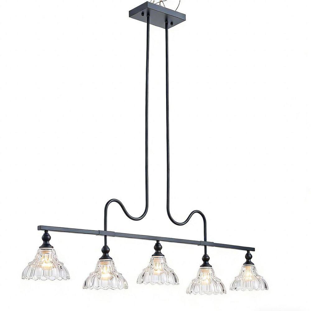 5-Light Metal Linear Black Chandelier, Island Pendant Light with Scalloped Glass Shades for Kitchen Island, Dining Room price history on PriceWatchPro