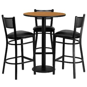 4-Piece Natural Top/Black Vinyl Seat Table and Chair Set