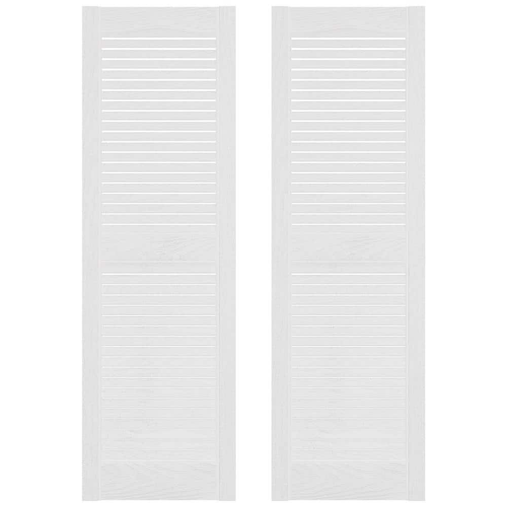 12 in. W x 55 in. H Builders Edge  Standard Cathedral Top Center Mullion  Open Louver Shutters  Includes Matching Installation Spikes  001 - White