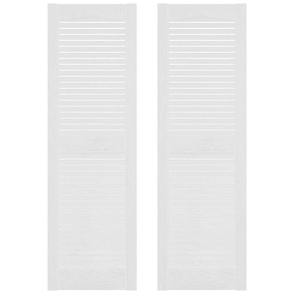 White Vinyl Rectangular Louvered Decorative Shutters, 12" x 60"