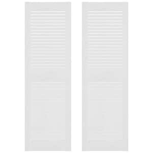 14.5 in. x 48 in. Louvered Vinyl Exterior Shutters Pair in White