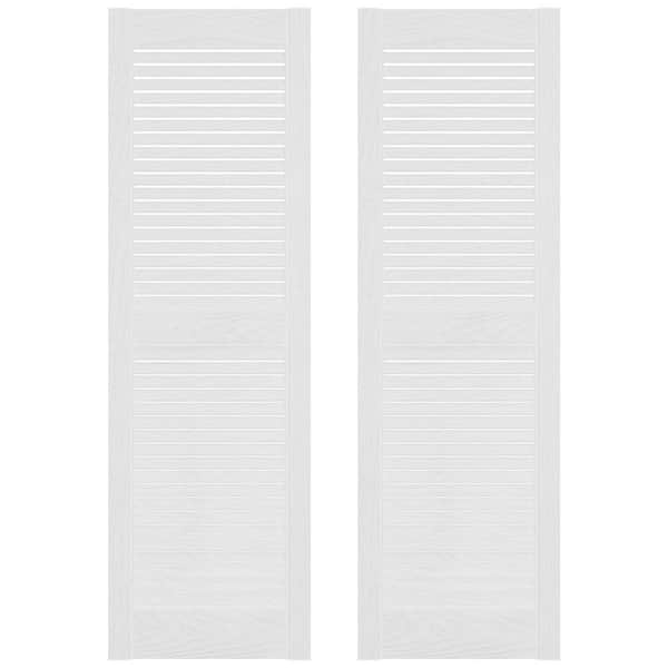 Builders Edge 14.5 in. x 64 in. Louvered Vinyl Exterior Shutters Pair in White
